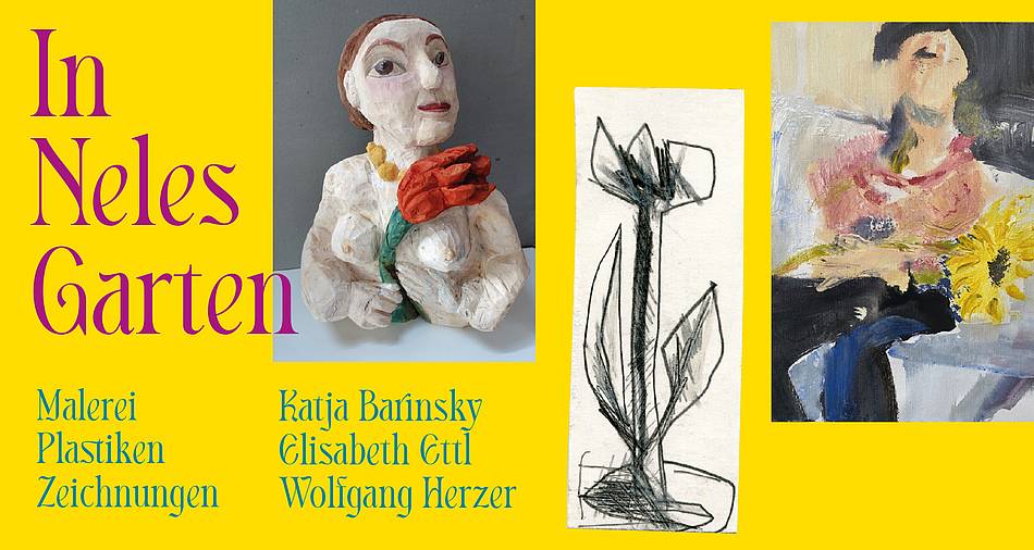 Vorderseite der Einladungskarte zur Ausstellung "In Neles Garten"